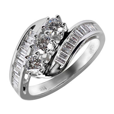 1.0 ct. t.w. Round and Baguette Diamond Ring in 14K White Gold