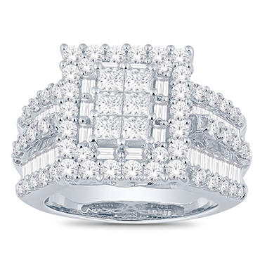 3.0 ct. t.w. Princess, Round and Baguette Diamond Ring in 14K White Gold