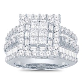 3.0 CT. T.W. Princess, Round and Baguette Diamond Ring in 14K Gold (I, I1)