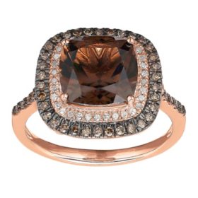 9mm Smoky Quartz and 0.34 CT. T.W. Diamond Ring in 14K Rose Gold