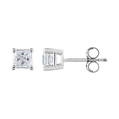 18K White Gold Square Diamond Halo Stud Earrings