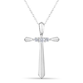 0.13 CT. T.W. Diamond Cross Pendant Necklace 14K Gold