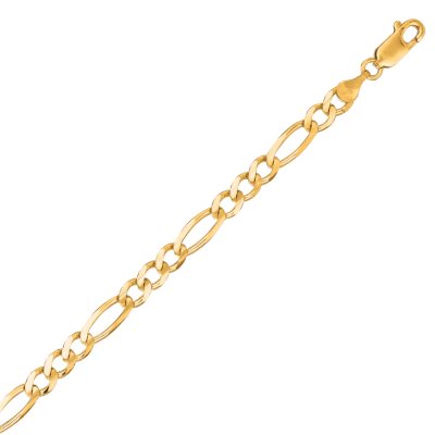 14K Gold 7 inch Solid Figaro Chain Bracelet | One Size | Bracelets Chain Bracelets