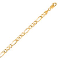 14 Karat Yellow Gold Solid Figaro Link Bracelet - 8"