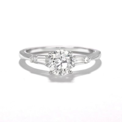 Premier Diamond Collection 1.34 CT. Round Brilliant Engagement Ring with Tapered Baguettes in 14K White Gold (E-F, SI2-I1)