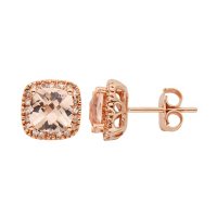 Morganite and 0.15 CT. T.W. Diamond Accent Stud Earrings in 14K Rose Gold