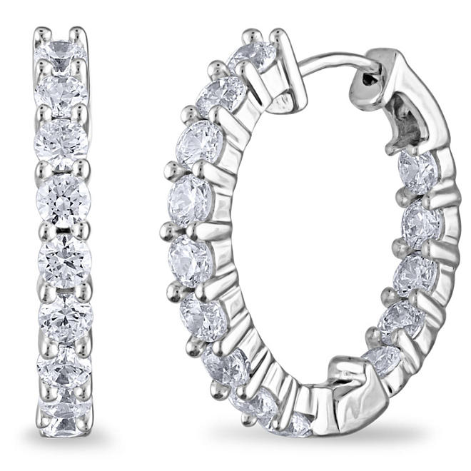 2 CT. TW. Diamond Hoop Earrings in 14K White Gold (H-I, I1)