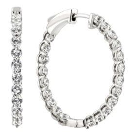 1.45 CT. TW. Diamond Hoop Earrings in 14K White Gold (H-I, I1)