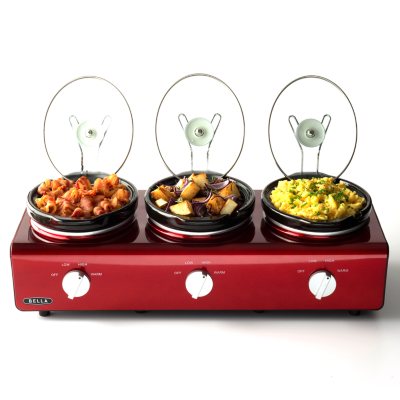 Bella Triple Slow Cooker Buffet & Server 3 -1.5 Quart Oval Shaped Stoneware  Pots