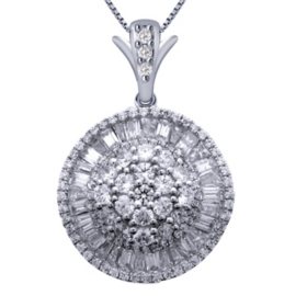 2.00 ct. t.w. Round and Baguette Ballerina Pendant in 14K White Gold