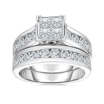 2 Ct. T.W. Quad Princess-Cut Diamond Bridal Set in 14K White Gold