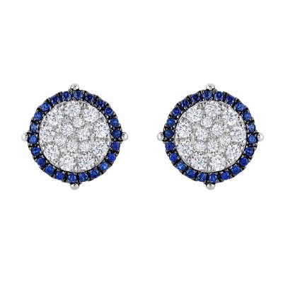0.95 CT. TW. Diamond & Sapphire Earrings in 14K White Gold