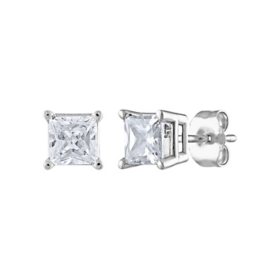 0.96 CT. T.W. Princess Diamond Stud Earrings in 14K White Gold (I, I1)