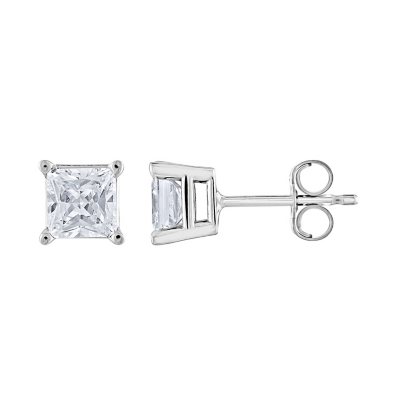 0.96 CT. T.W. Princess Diamond Stud Earrings in 14K White Gold I
