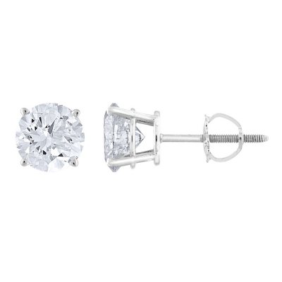 Colorless Certified Round Diamond Stud Earring in 18K White Gold, 0.30-2.0  ct. t.w. - 100% Exclusive