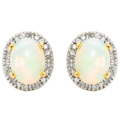 Oval Opal Earrings in 14K Yellow Gold