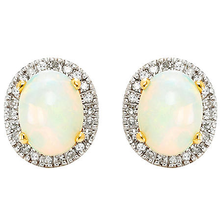 Oval Opal Earrings in 14K Yellow Gold