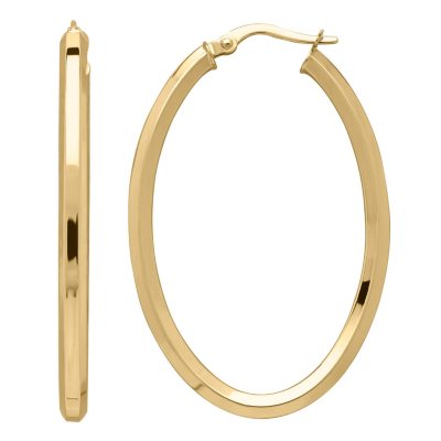 14K Italian Yellow Gold Oval Hoop Earrings