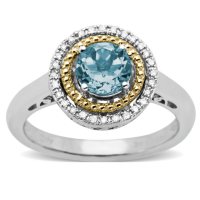 Aquamarine and Diamond Accent Birthstone Ring in Sterling Silver and 14k Yellow Gold