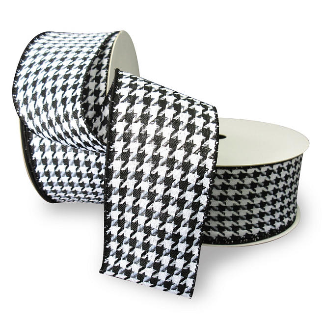 Premium Wired Woven 2.5" Ribbon, Houndstooth with Black Edge - 2 pk. (50 yds. each) 