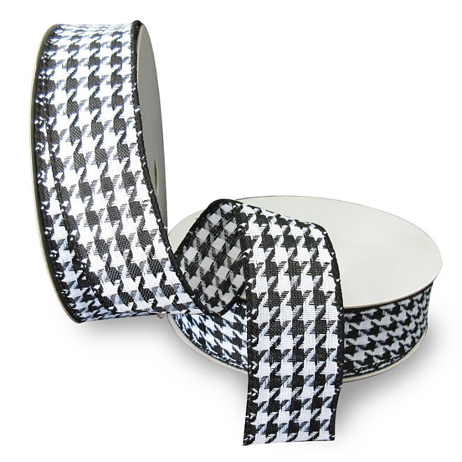 Premium Wired Woven 1.5" Ribbon, Houndstooth with Black Edge - 2 pk. (50 yds. each) 