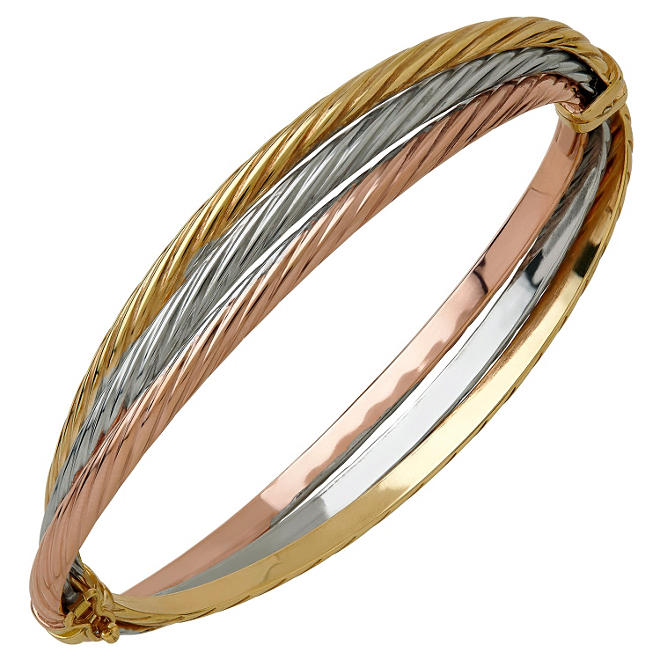 14K Tri-Tone Gold Twist Hinge Bracelet 