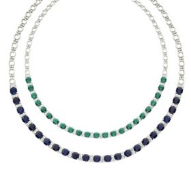 Cushion Cut Lab Created Gemstone and White Sapphire Tennis Necklace in Sterling Silver