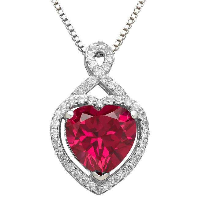 3.72 CT Lab Created Ruby and White Sapphire Heart Pendant in Sterling Silver