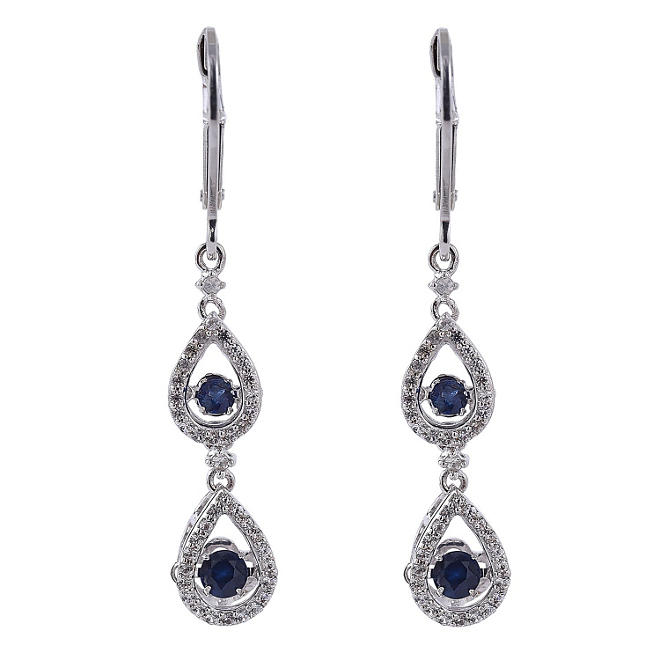 Sterling Silver Dancing Blue Sapphire Earrings with White Sapphire Accent