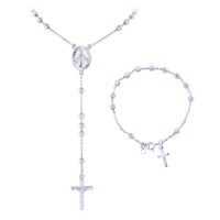 Sterling Silver Rosary Set with Diamond Cut Beads
