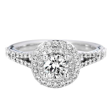 Premier Diamond Collection 1.16 CT. T.W. Round Diamond Double Halo Engagement Ring in 18K White Gold