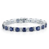Lab Created Blue and White Sapphire Bracelet in Sterling Silver (IGI Apprasial Value: $200)