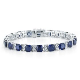 Lab Created Blue and White Sapphire Bracelet in Sterling Silver (IGI Apprasial Value: $200)