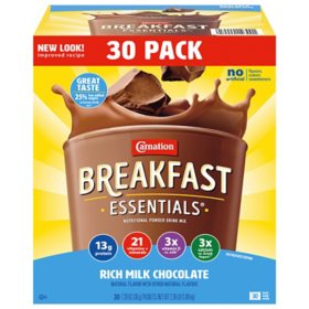 Carnation Breakfast Essentials Nutritional Powder Drink Mix, Chocolate 30 ct.