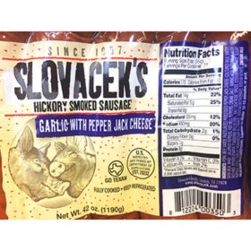 Slovacek's Hickory Smoked Sausage, Garlic with Pepper Jack Cheese 42 oz.