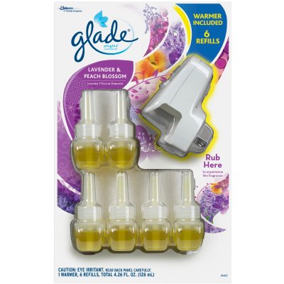 Glade PlugIns Scented Oils Refills + Bonus Warmer, Lavender + Peach Blossom  (6ct.) - Sam's Club