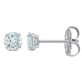 Aquamarine Solitaire Stud Earrings in 14K White Gold