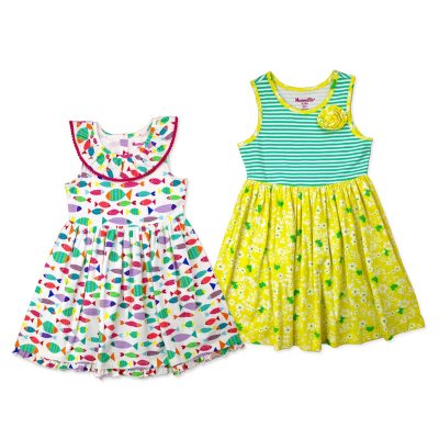 Nannette Girls' 2-Pack Yellow & Fish Print Dresses - Sam's Club