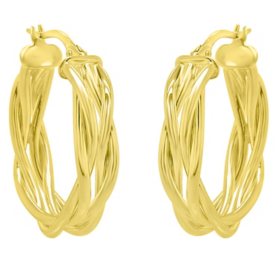 14K Italian Yellow Gold Woven Hoop Earrings