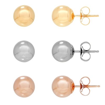 14K Solid Yellow Gold Ball Stud Earrings 7mm