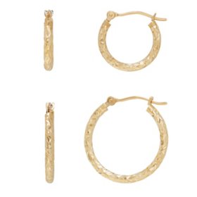 14K Yellow Gold Diamond-Cut Hoop Set