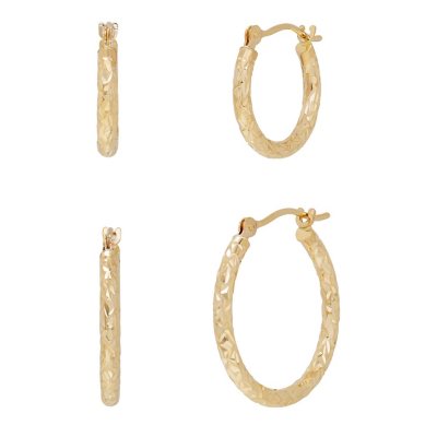 14K Yellow Gold Diamond-cut Hoop Earrings 14K Yellow Gold Diamond-cut Hoop Earrings