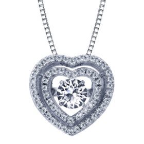 Sterling Silver Dancing White Topaz Heart Pendant with Diamonds