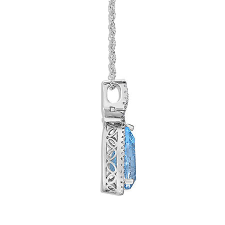 Concave Cut Blue Topaz and Diamond Pendant in 14K White Gold
