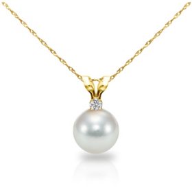 8-8.5 mm Akoya Pearl with .05 ct Diamond Pendant Rope Chain Necklace in 14K Yellow Gold, 18"