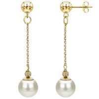 8-9MM Freshwater Pearl Dangle Earrings in 14K Yellow Gold