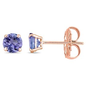 Tanzanite Solitaire Stud Earrings in 14K Rose Gold