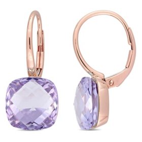 Rose de France Dangle Leverback Earrings in 14K Rose Gold