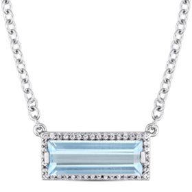 Blue Topaz and White Sapphire Bar Necklace in Sterling Silver