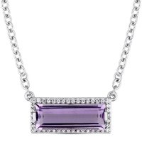 Amethyst and White Sapphire Bar Necklace in Sterling Silver